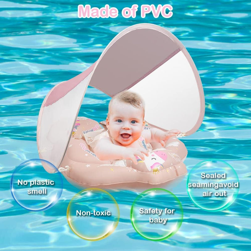 Vicloon Baby Schwimmring,Baby Float mit abnehmbarem Sonnendach,Niedliches rosa Pferdemuster Baby Sch