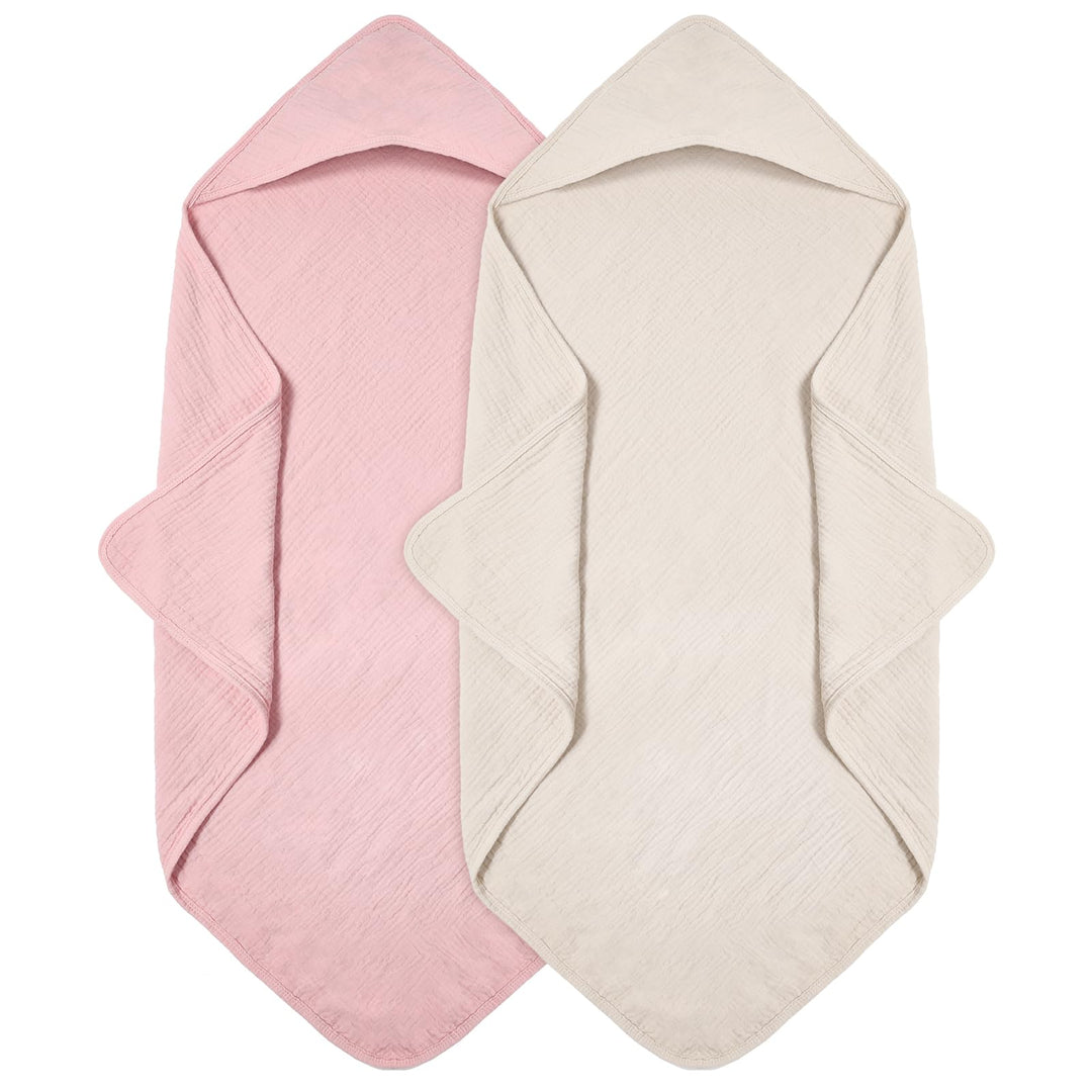 Kapuzenhandtuch Baby 2er-Pack, Musselin Baumwolle Baby Handtuch Kapuze, Weiche und Saugfähige Babyha