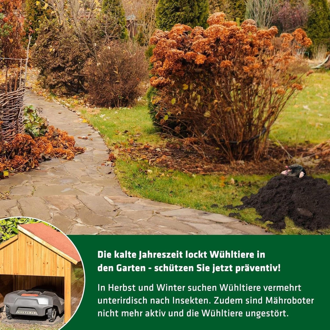 GARDIGO® Maulwurf Vertreiber Ameisenabwehr Deluxe mit Bohrhilfe - 2er Set I 400-500 Hz I ca. 1250m²