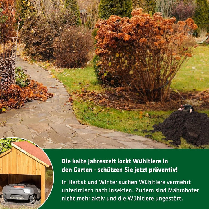 GARDIGO® Maulwurf Vertreiber Ameisenabwehr Deluxe mit Bohrhilfe - 2er Set I 400-500 Hz I ca. 1250m²