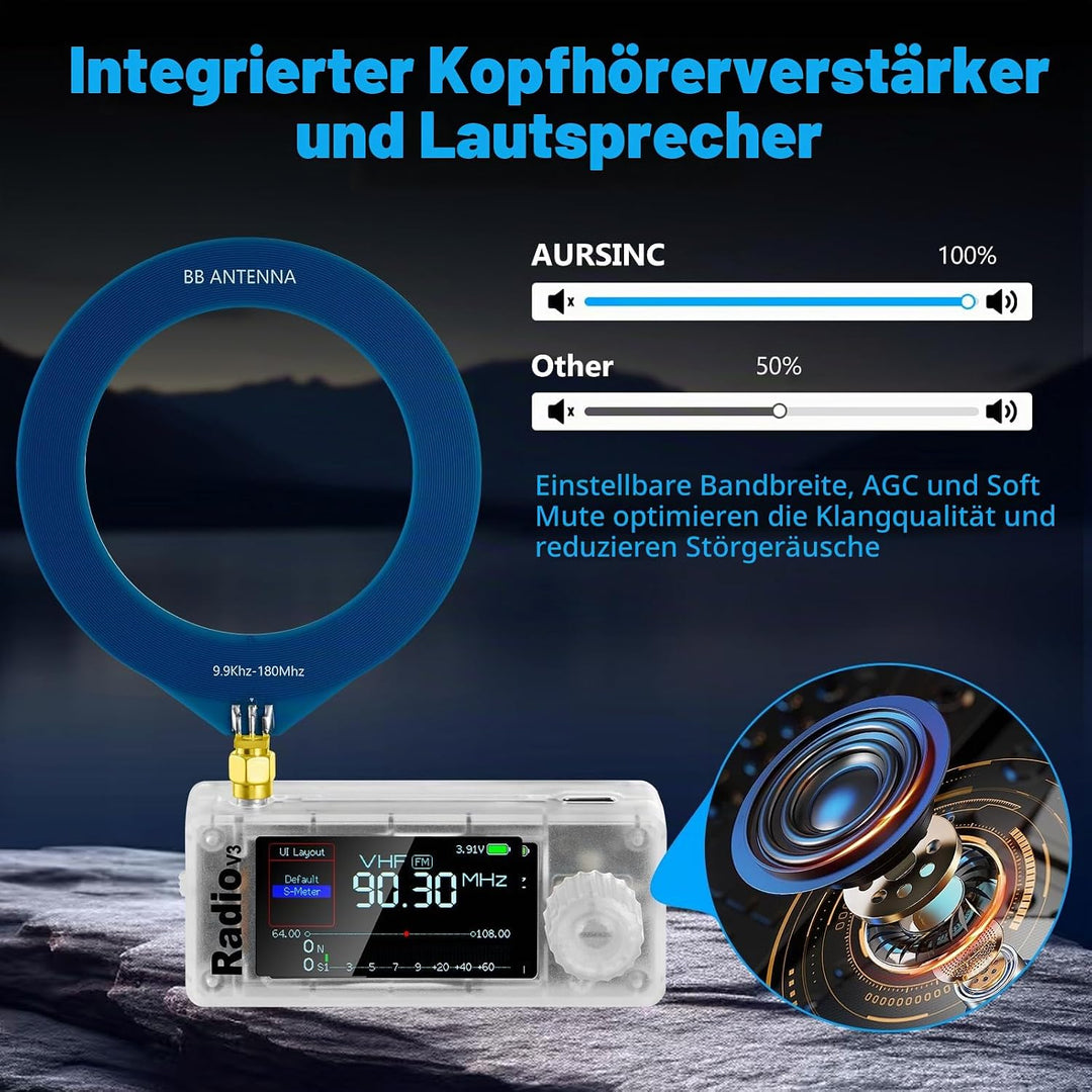 AURSINC SI4732 Mini Radio V3 Tragbare Kurzwelleempfänger, AM/FM/LSB/USB-Betriebsmodi, HF SW MW VHF V