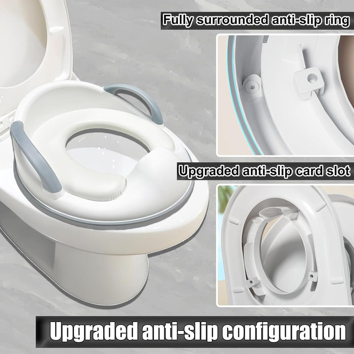 Toilettensitz Kinder 34.5cm, toilettenaufsatz kinder mit Seitliche Haltegriffe, Spritzschutz, PVC-Ki