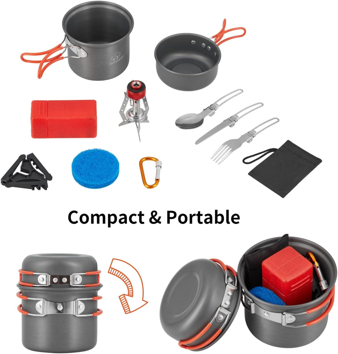 Bulin Camping Kochgeschirr Set,Outdoor Camping Kochset Aluminium,Camping Töpfe und Pfannen für 1-2-4