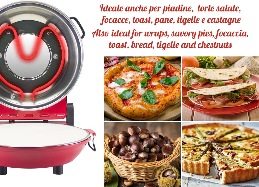BEPER P101CUD301 Elektrischer Pizzaofen, 1200W, Temperatur 400°C, 31 cm Backplatte, Pizzaofen mit he