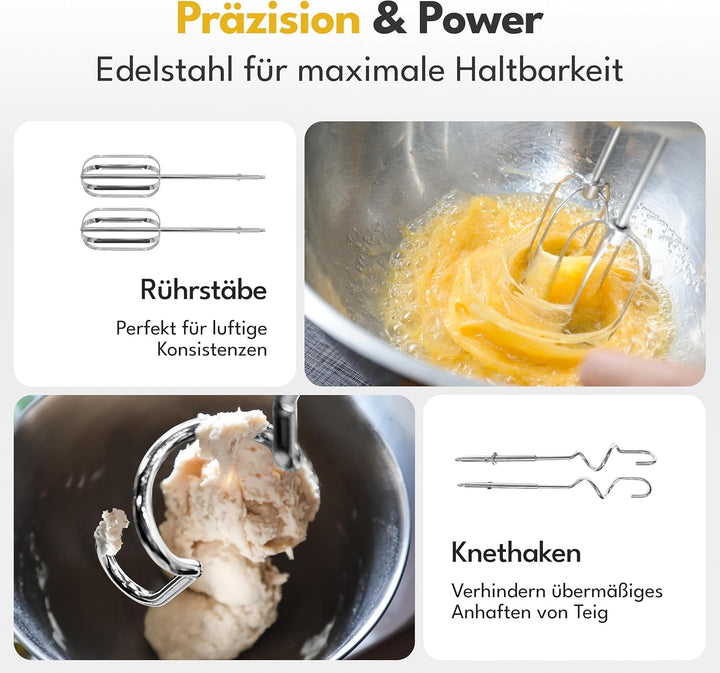 LEBENLANG 400W Handmixer Handrührgerät - 5 Stufen & Turbo Inkl. Standhalterung I Hand Mixer Handrühr