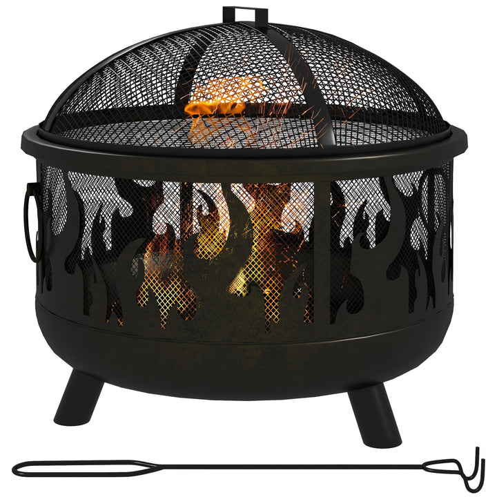 Outsunny 2-in-1 Feuerschale Feuerkorb Feuerstelle mit Funkenschutz Grillrost für Garten BBQ Metall S