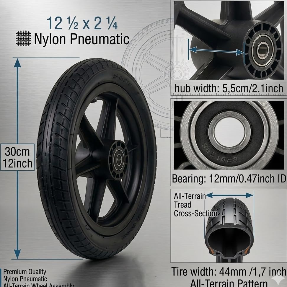 12 Zoll Rollstuhl-Hinterrad, Komplettrad, Ersatzrad, Robuster 12 1/2 x 2 1/4 Zoll Fahrradreifen Viel