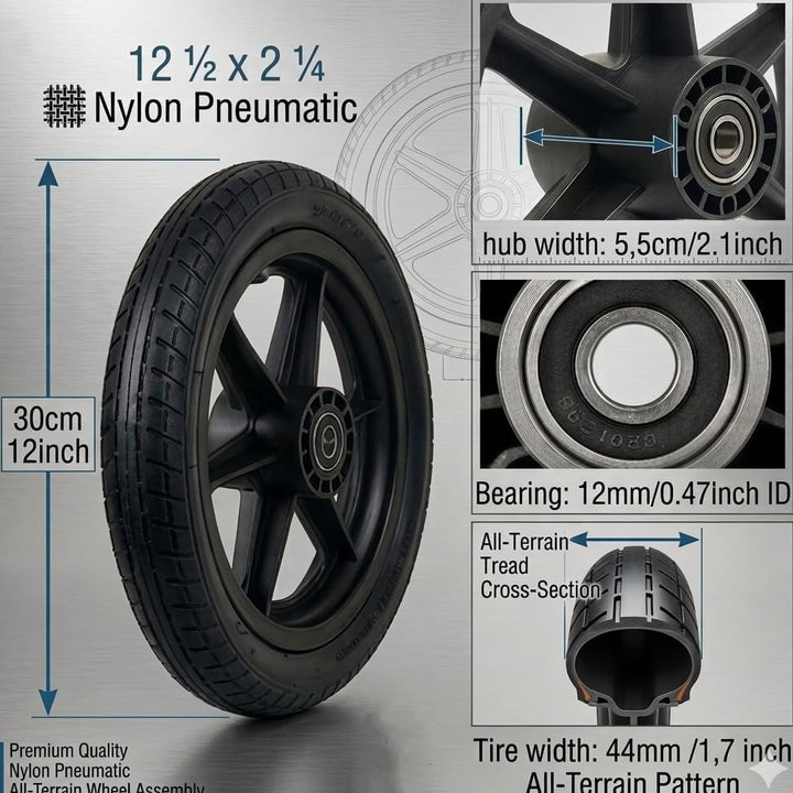 12 Zoll Rollstuhl-Hinterrad, Komplettrad, Ersatzrad, Robuster 12 1/2 x 2 1/4 Zoll Fahrradreifen Viel