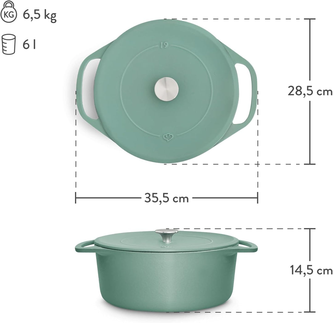 SPRINGLANE Cocotte mit Deckel, Mint, rund, 28 cm, 6 L, Gusseisen Bräter, Schmortopf Induktion… 28cm