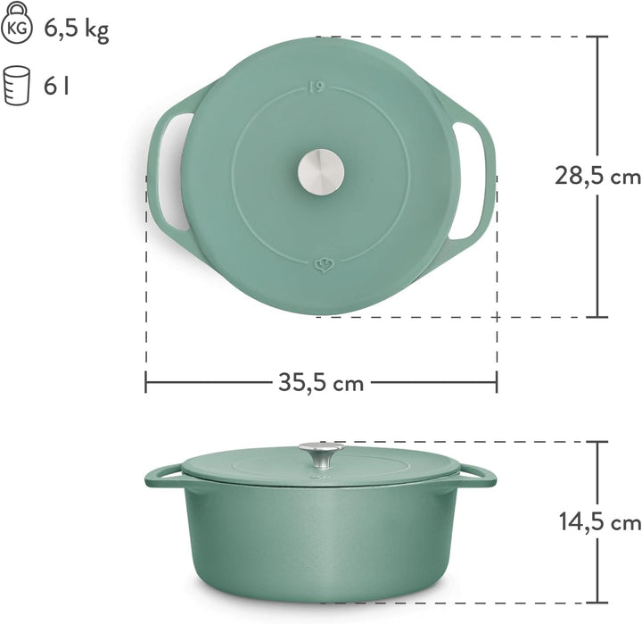 SPRINGLANE Cocotte mit Deckel, Mint, rund, 28 cm, 6 L, Gusseisen Bräter, Schmortopf Induktion… 28cm