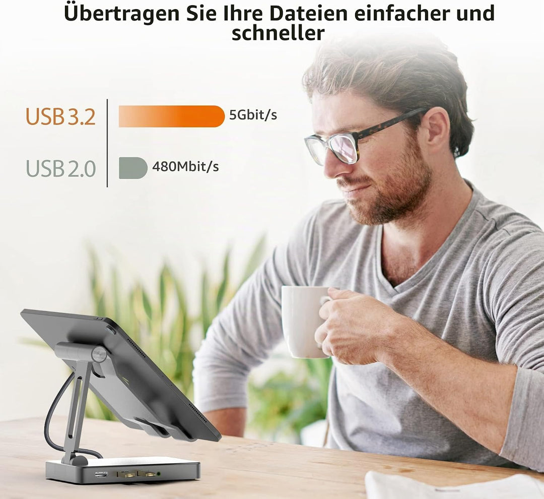 j5create Verstellbarer Tablet-Ständer mit USB Typ C Docking Station für iPad Pro/Air/Mini : 4K60 HDM