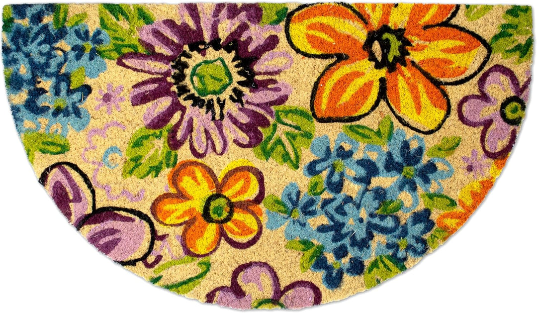 Fussmatte Kokos halbrund - Blumen - 40x70 cm - Fussmatte Aussen und Innen - Fussmatten Haustür - Tür