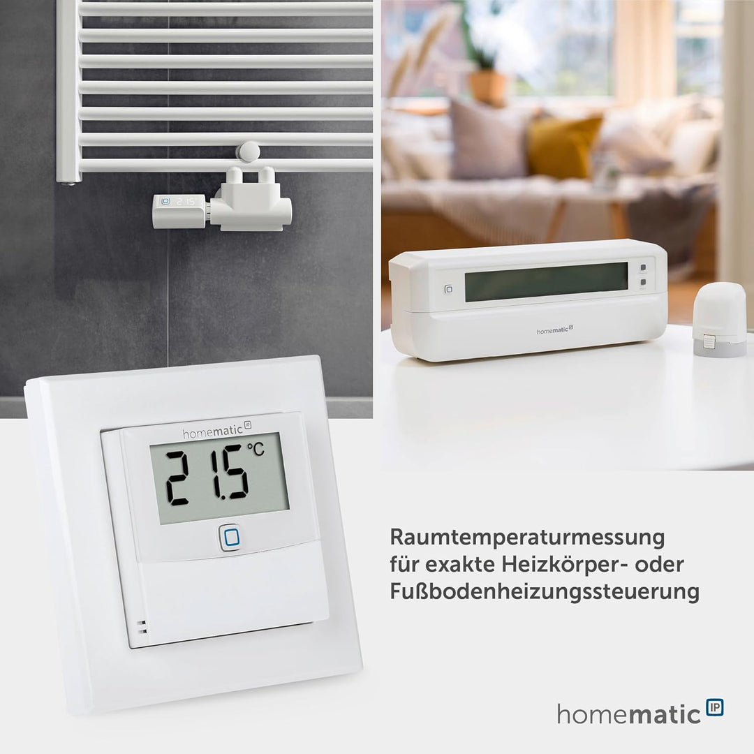 Homematic IP Smart Home Temperatur- und Luftfeuchtigkeitssensor mit Display – innen, steuert Heizkör