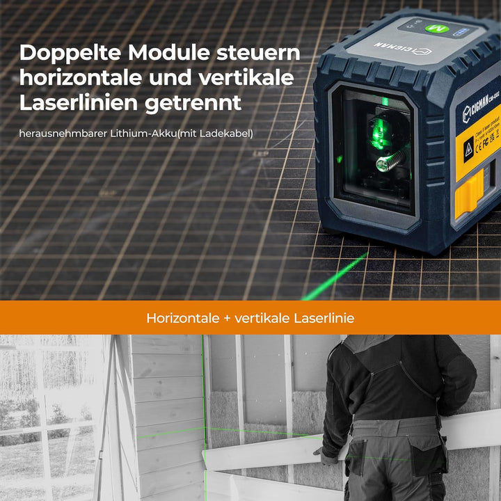CIGMAN Kreuzlinienlaser Laser Wasserwaage,mit aufladbarem Akku,Linienlaser und grün selbstnivelliere