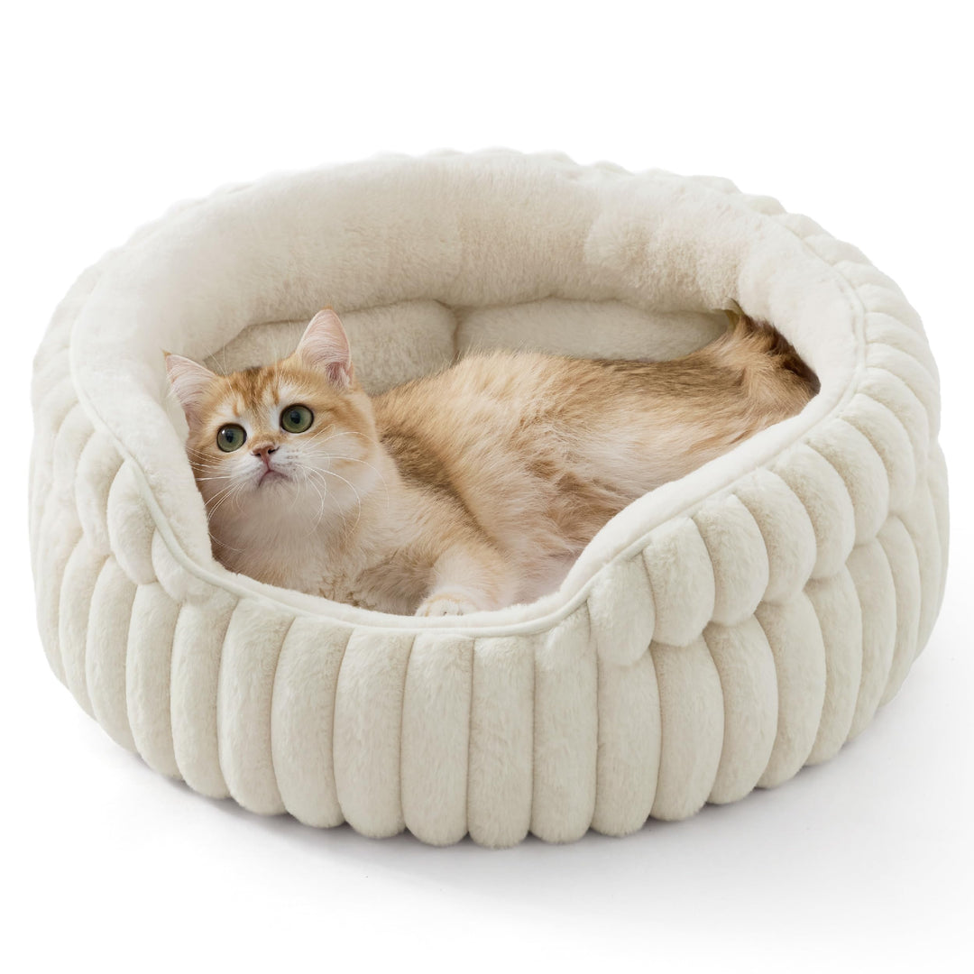 BEDSURE Flauschiges Katzenbett für Wohnungskatzen - 51 x 51 cm kleines rundes Katzenbett, waschbares
