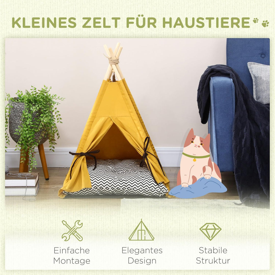 PawHut Tipi Zelt für Haustiere, Katzenzelt mit abnehmbar und waschbar Kissen, Katzenhaus mit rutschf
