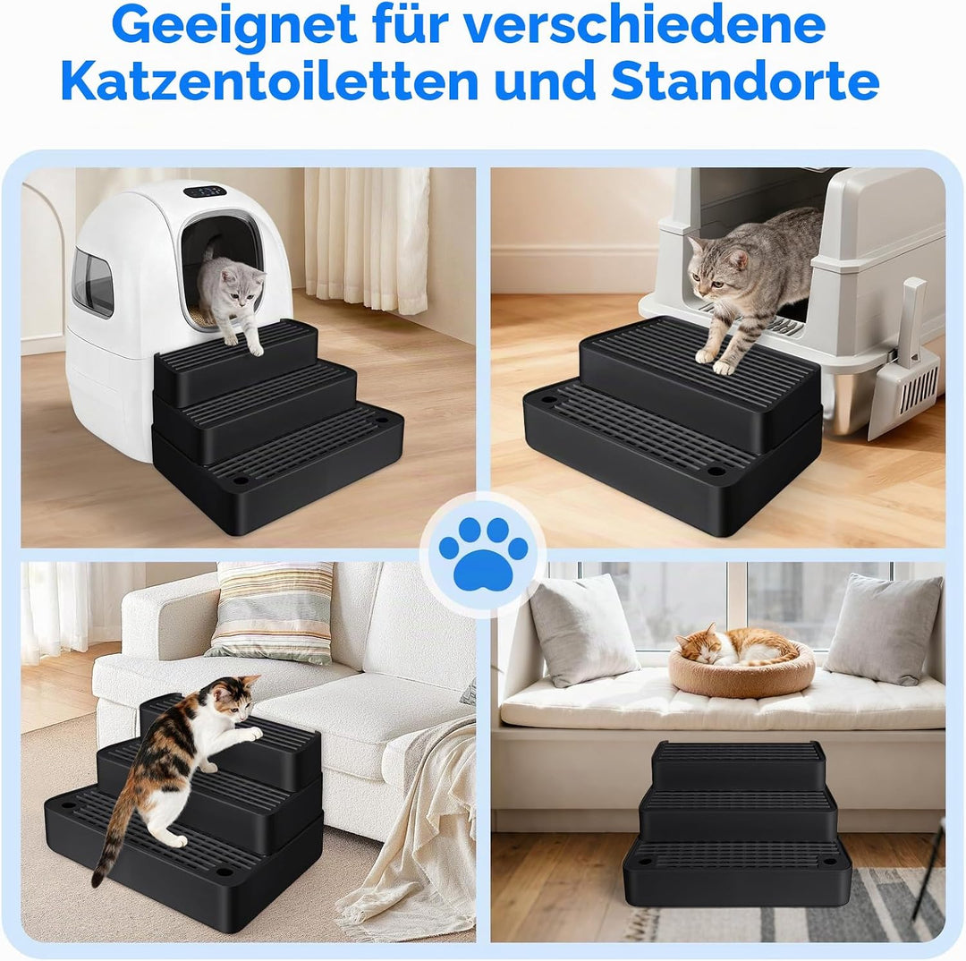 Verstellbare 3-stufige Katzentoilettenrampe, Katzen Treppen &amp; Stufen mit Filterfunktion, leicht zu r