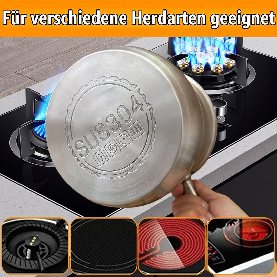 Milchtopf Edelstahl mit Deckel und Ausgiesser, 2 Liter Kochtopf Induktion mit Dampfloch &amp; Rutschfest