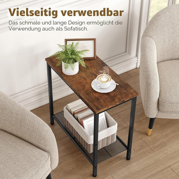Hoctieon 2-stöckiger Beistelltisch, Sofa-Beistelltisch, schmaler Beistelltisch mit Stauraum, schlank