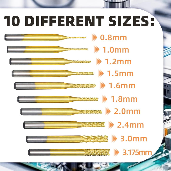 10 Stück Hartmetall Schaftfräser, Titan Beschichtete CNC Fräser Gravur Bits Carving Drill Werkzeuge,
