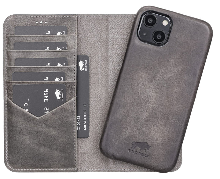 Solo Pelle Lederhülle kompatibel für iPhone 13 in 6.1 Zoll abnehmbare Hülle (2in1) inkl. Kartenfäche