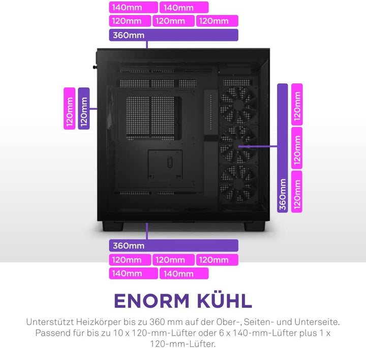 NZXT H9 Flow - CM-H91FB-01- Dual-Chamber ATX Mid-Tower PC-Gaming-Gehäuse - High-Airflow-perforiertes