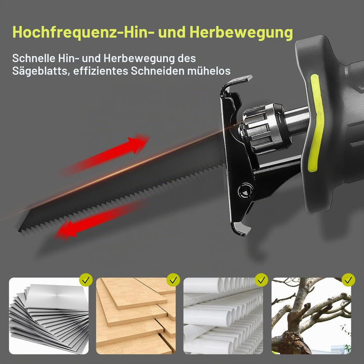 DEWINNER Kabellose Säbelsägen, 20 V, 2,0 Ah, kompakte Säge mit Li-Ion-Akku und Ladegerät, 2 Sägeblät