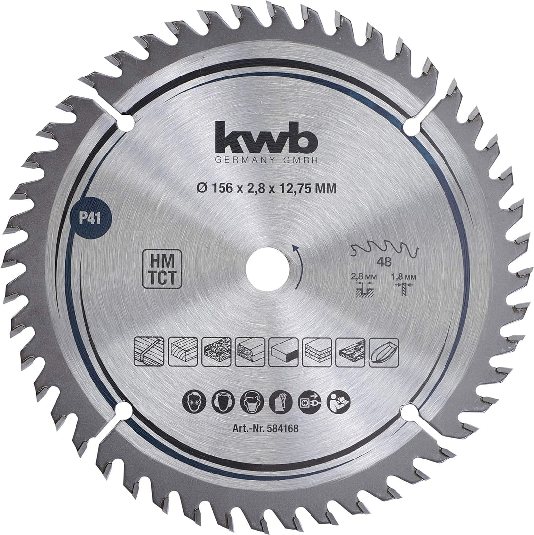 kwb Kreissägeblatt 156 x 12,75 mm, sehr feiner Schnitt, Sägeblatt geeignet für Arbeitsplatten, Holz