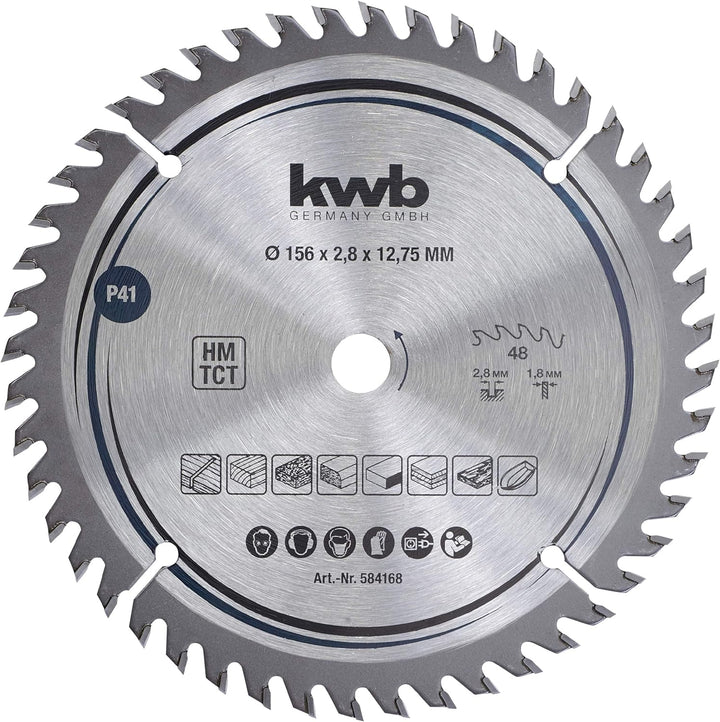 kwb Kreissägeblatt 156 x 12,75 mm, sehr feiner Schnitt, Sägeblatt geeignet für Arbeitsplatten, Holz