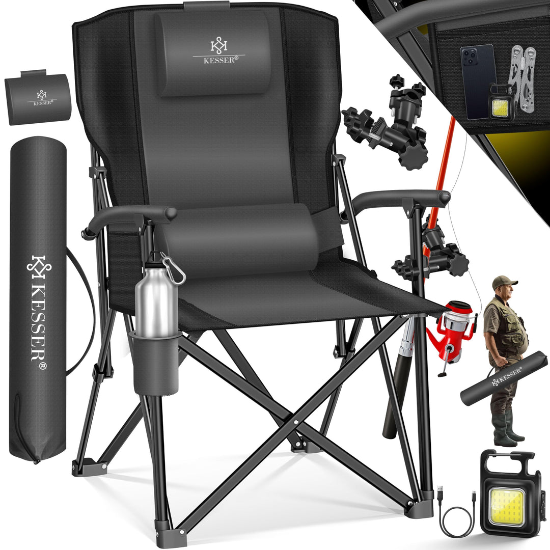 KESSER® Campingstuhl faltbar bis 160 kg | Angelstuhl Faltstuhl Klappstuhl Gepolstert mit Armlehnen |