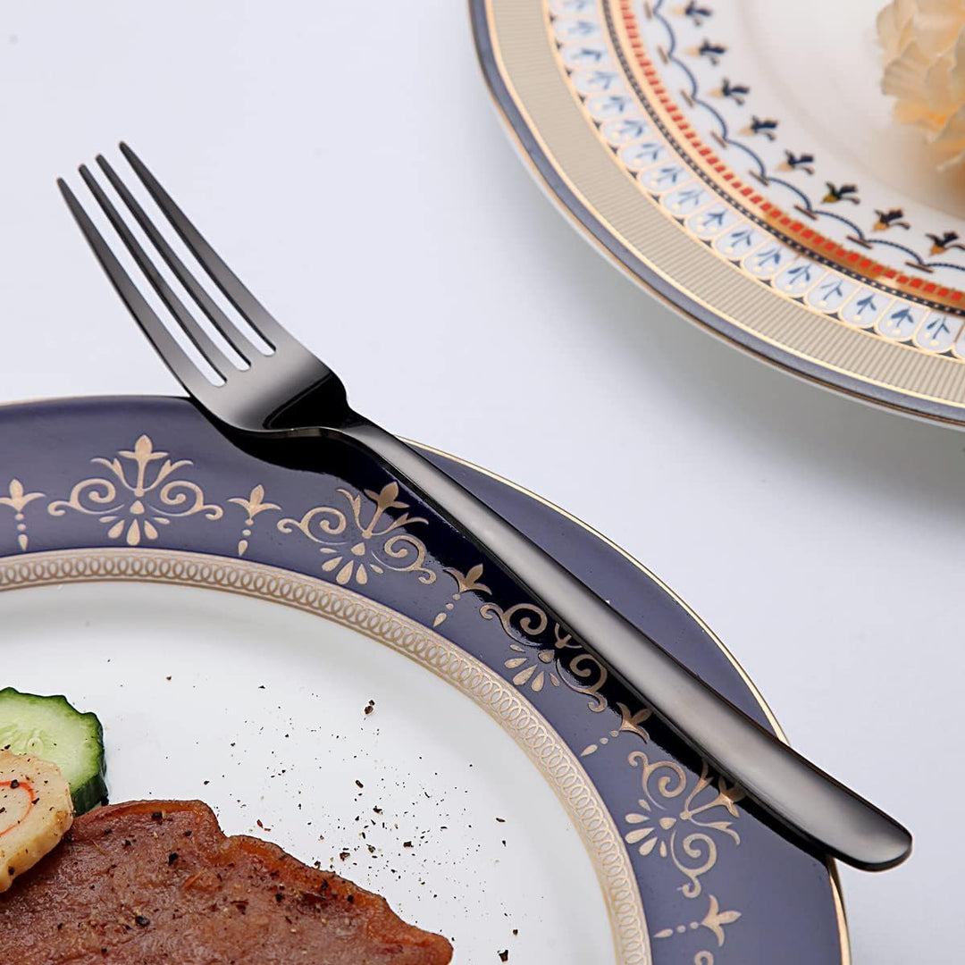 Berglander Besteck-Set schwarz 30-teilig, stabiles Edelstahl-Besteck-Set schwarz titanbeschichtet Be
