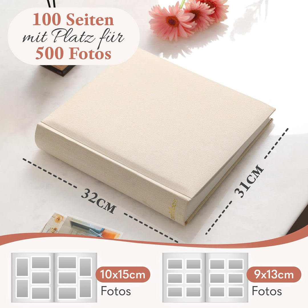 Das Fotoalbum für die Ewigkeit - 100 Seiten mit Platz für 500 Fotos. Fotoalbum leinen Fotoalbum beig