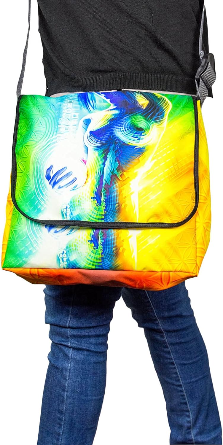 PSYWORK Schwarzlicht Umhänge Tragetasche Neon Prismatic Neon UV-aktiv wasserabweisend