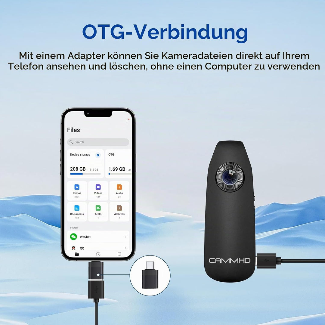 CAMMHD 1080P 32GB Körperkamera Full HD Portable Bodycam One-Key-Aufnahme Bewegungserkennung, 3-7 Stu