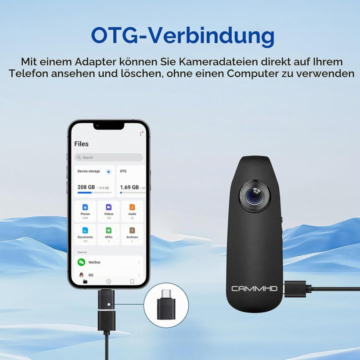 CAMMHD 1080P 32GB Körperkamera Full HD Portable Bodycam One-Key-Aufnahme Bewegungserkennung, 3-7 Stu