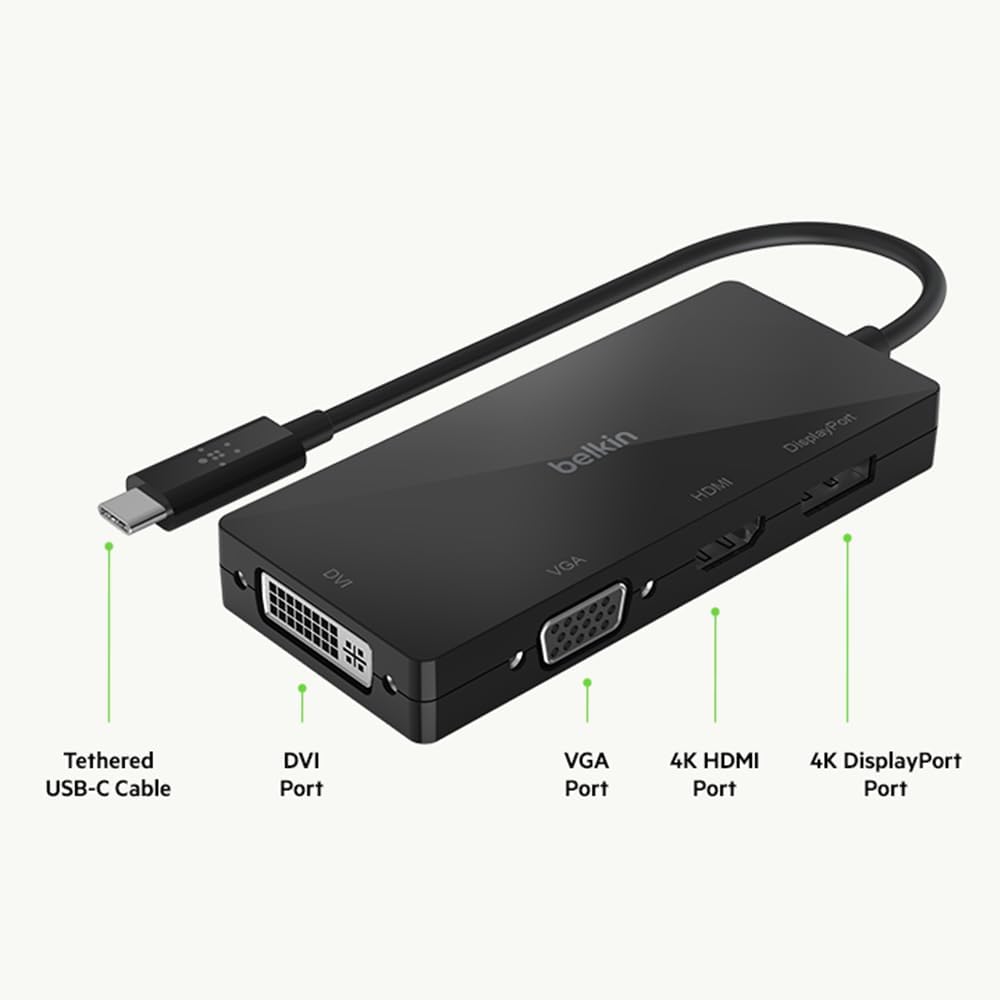 USB-C Video Adapter (HDMI, VGA, DVI, DISPLAYPORT), BLK, Video Adapter