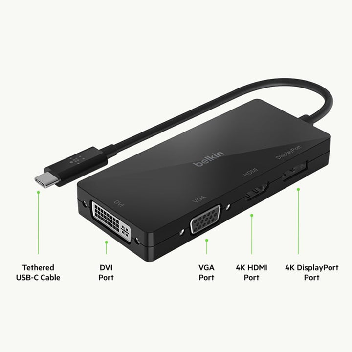 USB-C Video Adapter (HDMI, VGA, DVI, DISPLAYPORT), BLK, Video Adapter