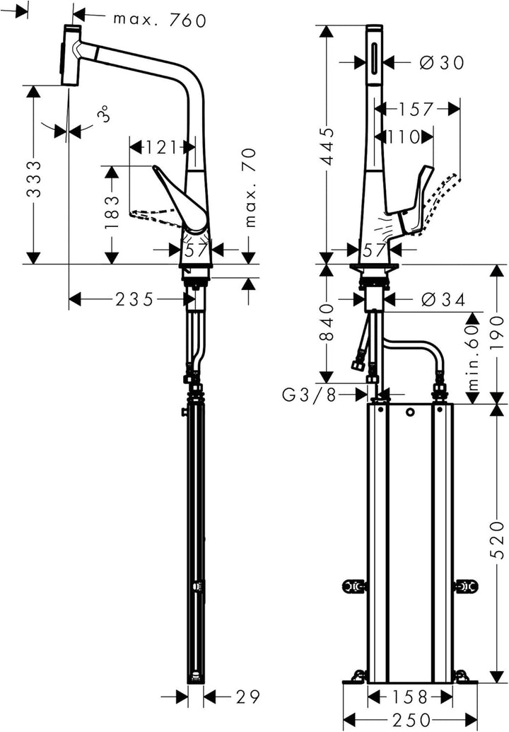hansgrohe Küchenarmatur Metris Select mit Schlauchbox (Wasserhahn Küche 110°/150° schwenkbar, hoher