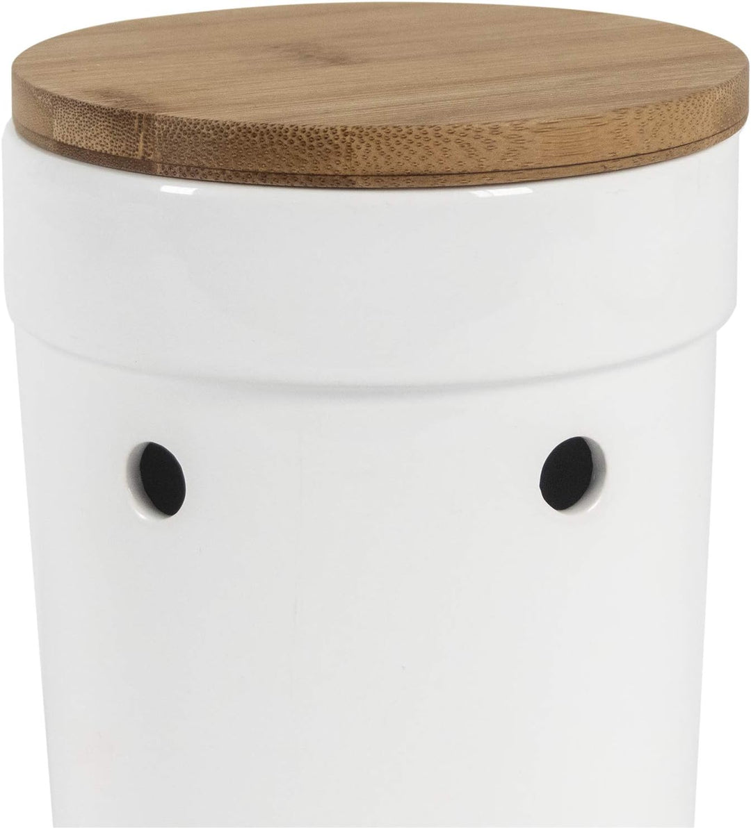 kela Knoblauchtopf Salena, Durchmesser 12 cm, Keramik, weiss, rund, abnehmbarer Bambusdeckel, seitli
