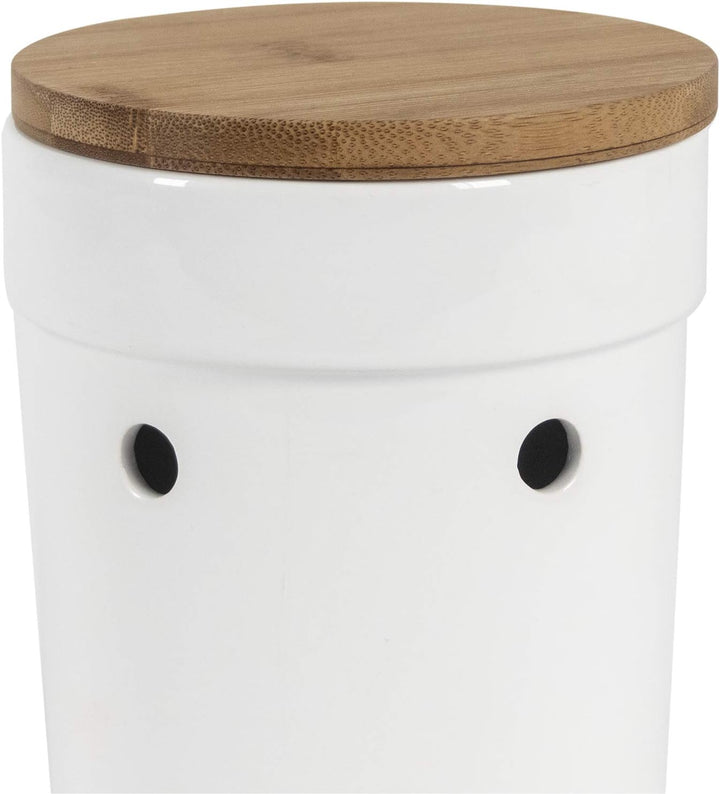 kela Knoblauchtopf Salena, Durchmesser 12 cm, Keramik, weiss, rund, abnehmbarer Bambusdeckel, seitli