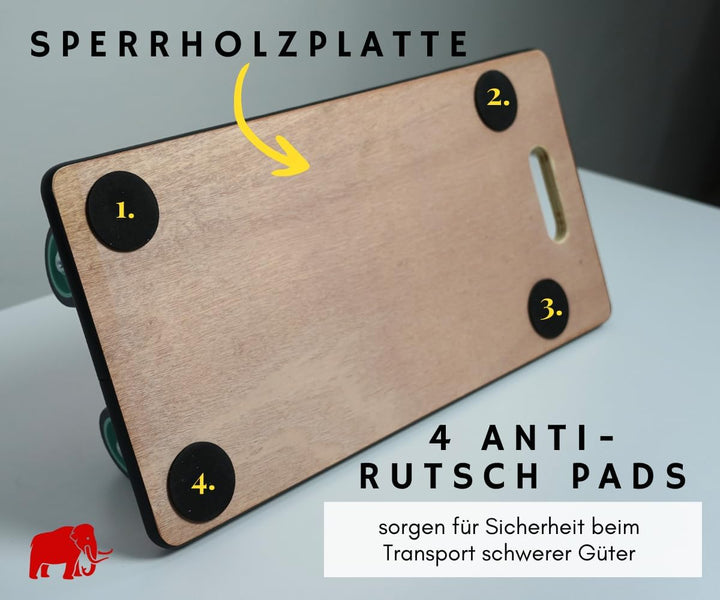PROREGAL Profi Transportroller Hercules 30x60 cm Schwerlast bis 200 kg mit 4 Gummirollen &amp; Griff, Sp