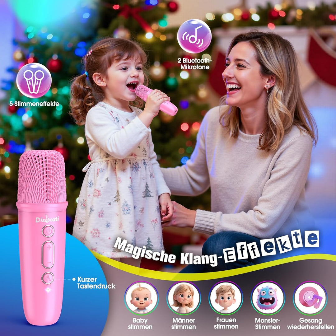 Dislocati Geschenk Mädchen 3-15 Jahre, LED Disco Karaoke Maschine Mikrofon Kinder Mit 2 Bluetooth Mi