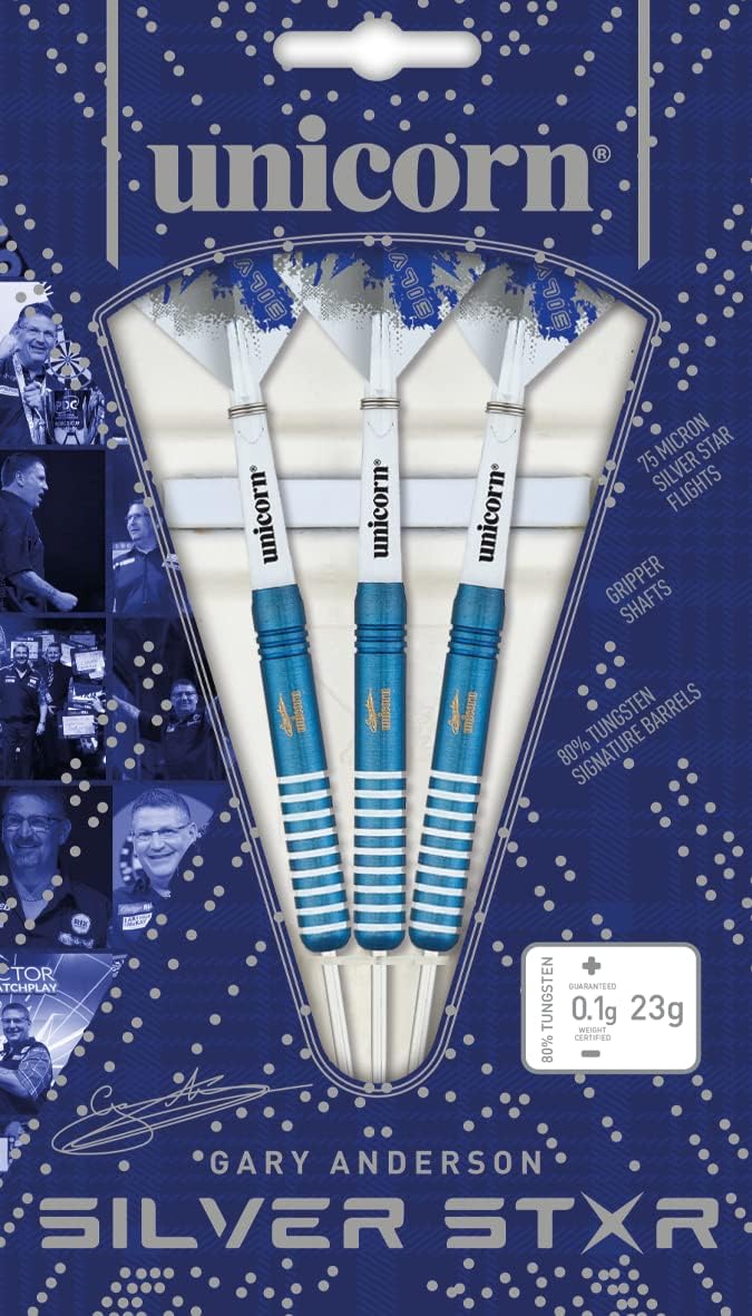 Unicorn Steel Tip Darts Silver Star Gary Anderson Dartpfeile mit Stahlspitze 21 g blau, 21 g blau