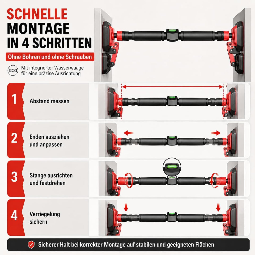Klimmzugstange für Türrahmen ohne Bohren und Schrauben, 96–145 cm verstellbare Pull Up Bar, bis 400