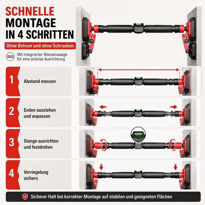 Klimmzugstange für Türrahmen ohne Bohren und Schrauben, 96–145 cm verstellbare Pull Up Bar, bis 400
