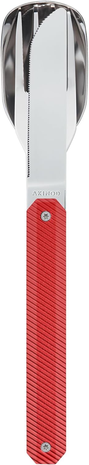 akinod – Magnetisches Besteck 12:34 Aluminium rot - Gabel + Messer + Löffel – Edelstahl – Magnetisch