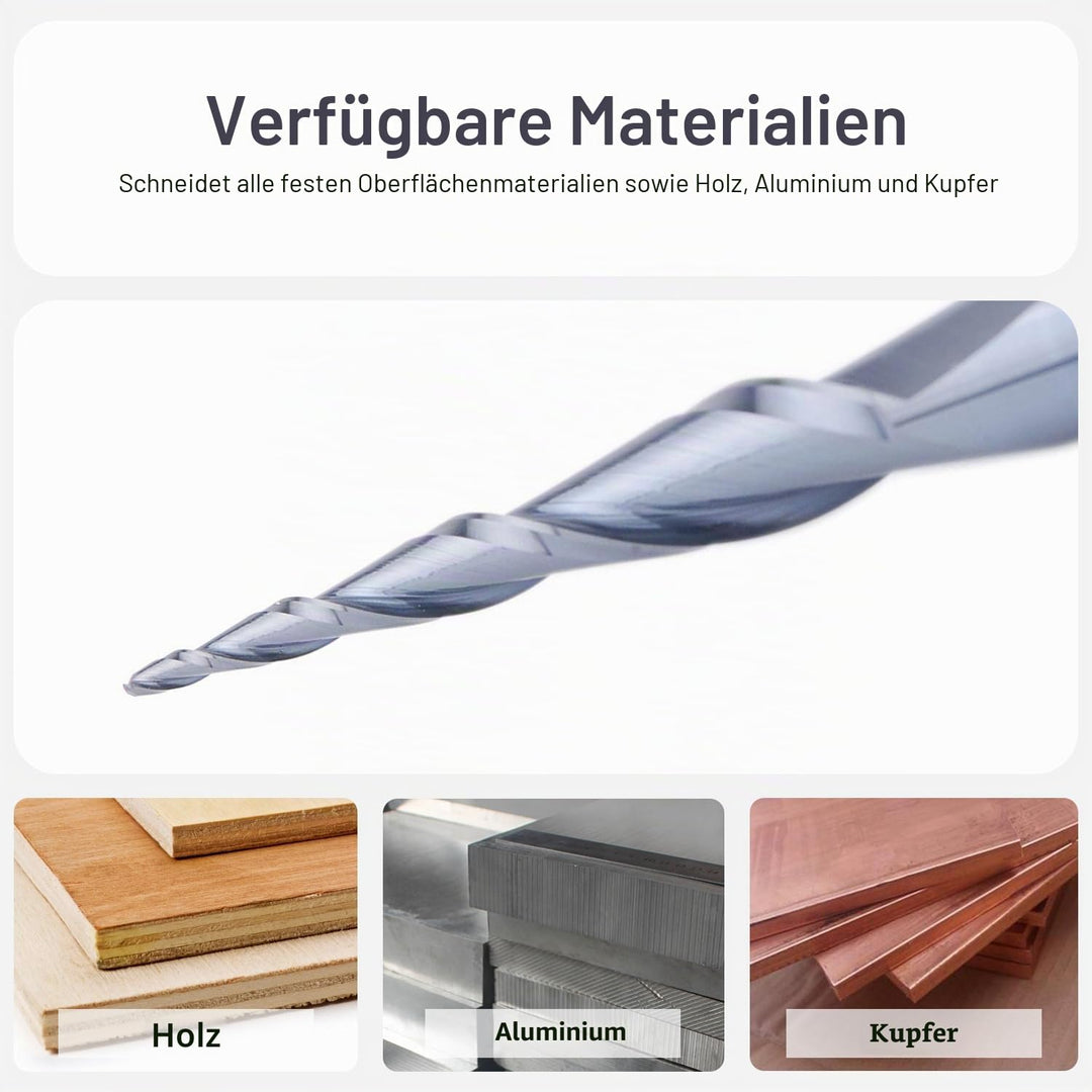 SpeTool VHM Kugelkopffräser Konische Fräser für Oberfräse CNC 2 Flöten 0,5 mm Radius Gravierfräser 6