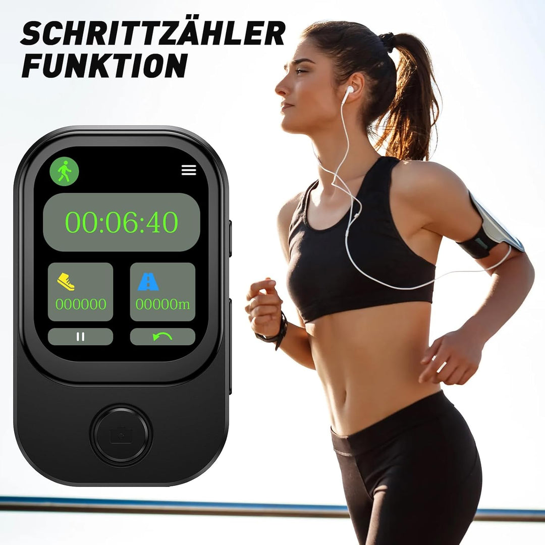 64GB MP3 Player Bluetooth mit 180° Aufklappbar Kamera, Mini Musik Player HD Lautsprecher FM Radio Fo