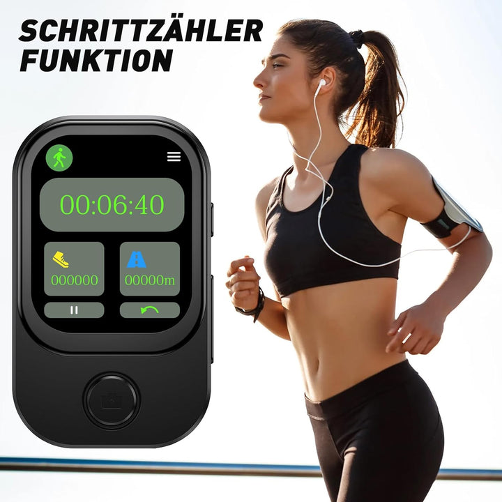 64GB MP3 Player Bluetooth mit 180° Aufklappbar Kamera, Mini Musik Player HD Lautsprecher FM Radio Fo