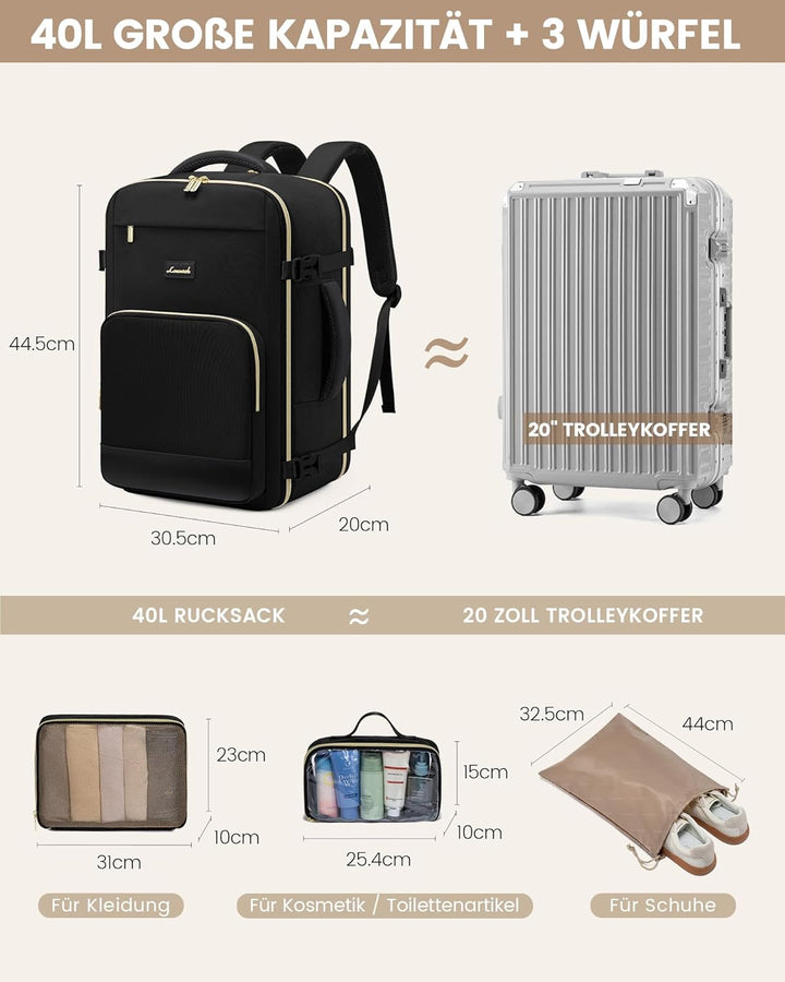 LOVEVOOK Handgepäck Rucksack, Rucksack Handgepäck Flugzeug, Gross Reiserucksack Damen Spritzwasserfe
